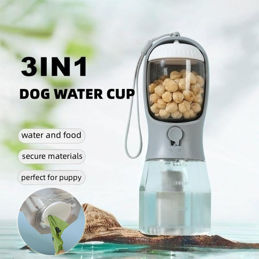 3-in-1 Dog Travel Bottle with Food & Bag Storage