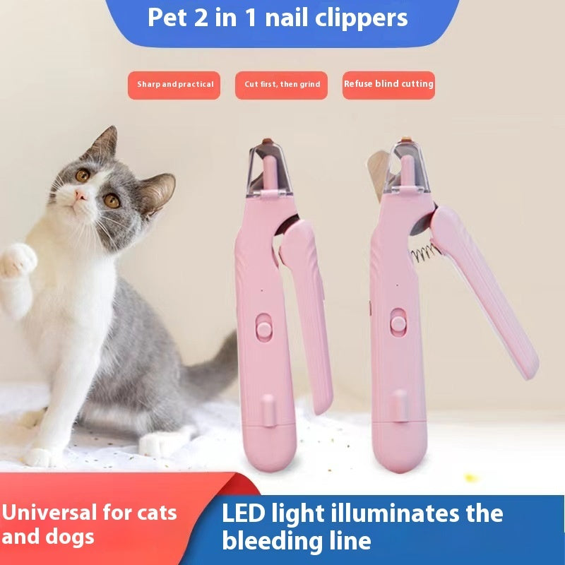 2 In 1 Pet Nail Clippers With Led Light Dog Cat Special Blood Line Scissors